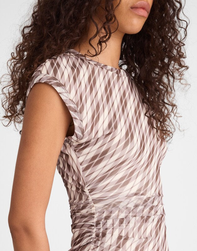 Cap-Sleeve Ruched Midi Dress SPICED BROWN