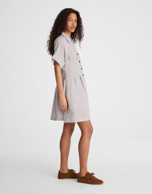 The Perry Mini Shirtdress in 100% Linen BLACK WHITE MINI STRIPE