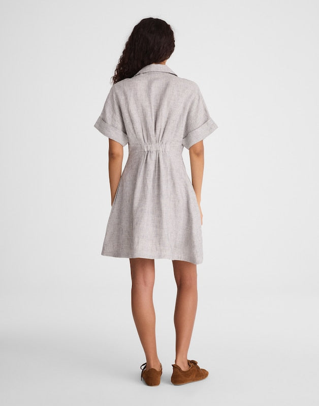 The Perry Mini Shirtdress in 100% Linen BLACK WHITE MINI STRIPE