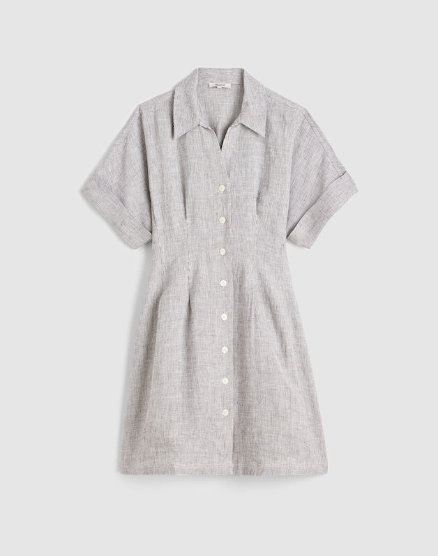 The Perry Mini Shirtdress in 100% Linen BLACK WHITE MINI STRIPE