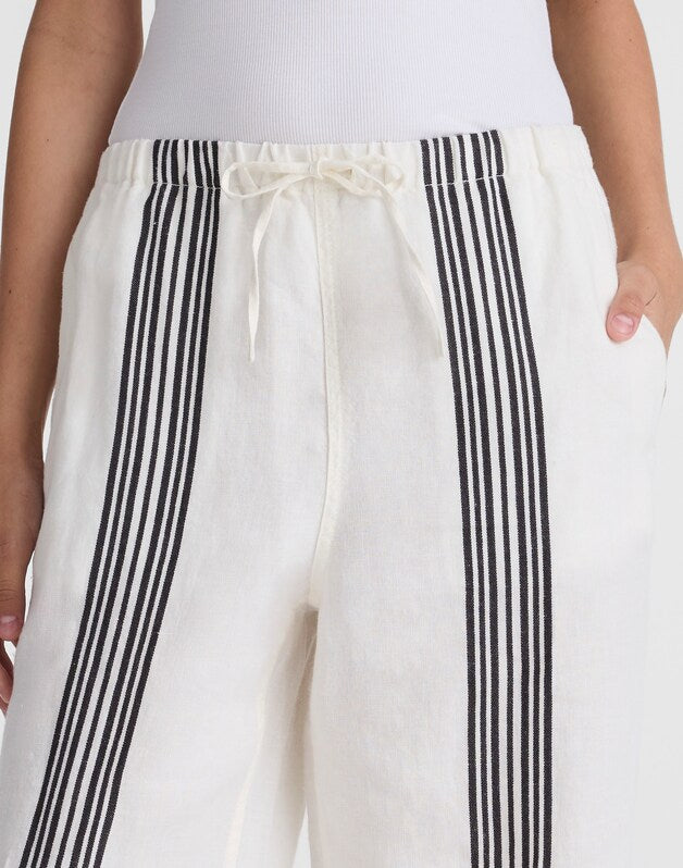 Pull-On Pants in Linen Blend BOLD PLACEMENT STRIPE BLACK