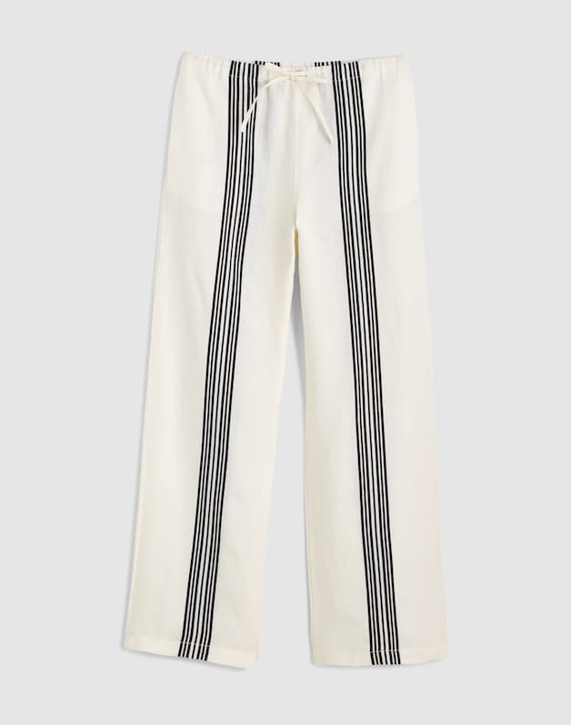 Pull-On Pants in Linen Blend BOLD PLACEMENT STRIPE BLACK