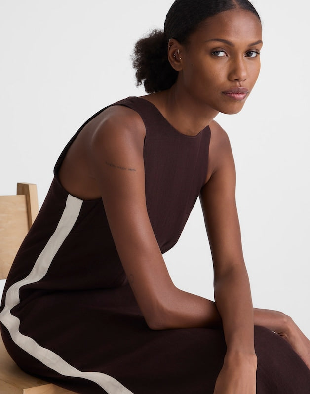 The Elena Midi Dress in 100% Linen COCOA