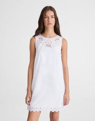 Embroidered Mini Shift Dress in Poplin WHITE