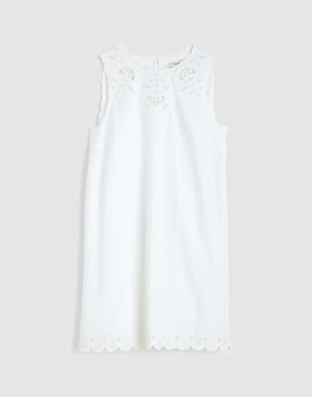Embroidered Mini Shift Dress in Poplin WHITE