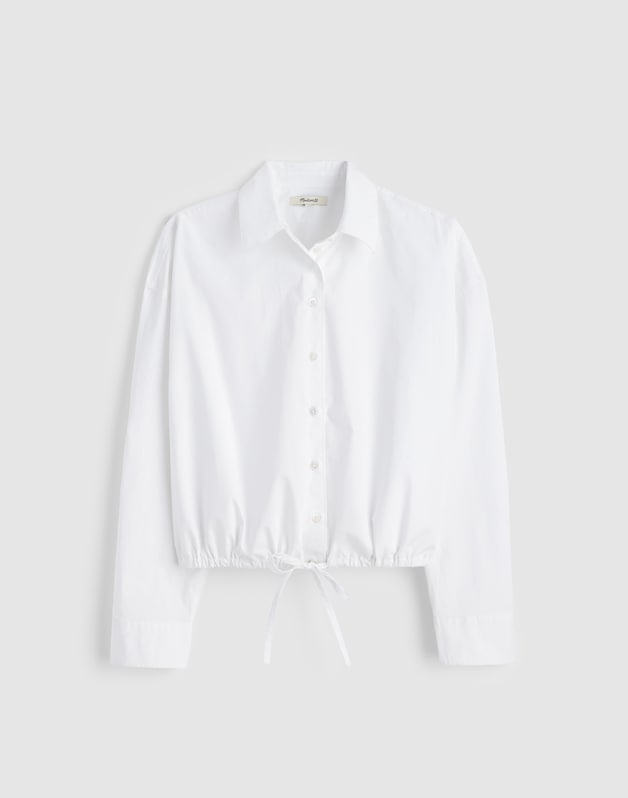 Drawstring Button-Up Shirt in Poplin WHITE
