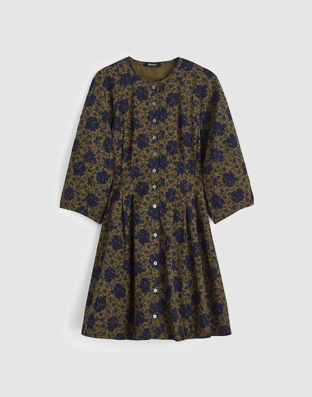 Sculptural-Sleeve Pleated Mini Dress CHATEAU OLIVE