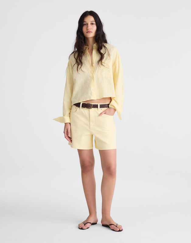 Straight-Hem Shirt in Linen-Cotton Blend CANDLELIGHT