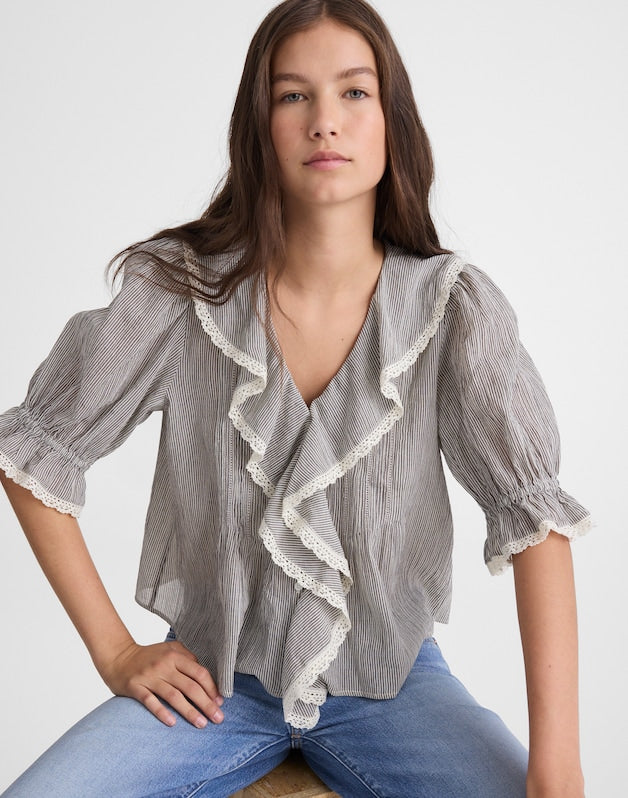 The Blaire Top BLACK AND IVORY MICRO STRIPE