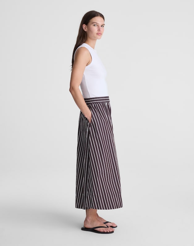 A-Line Midi Skirt in Striped Poplin CHOCOLATE PLUM