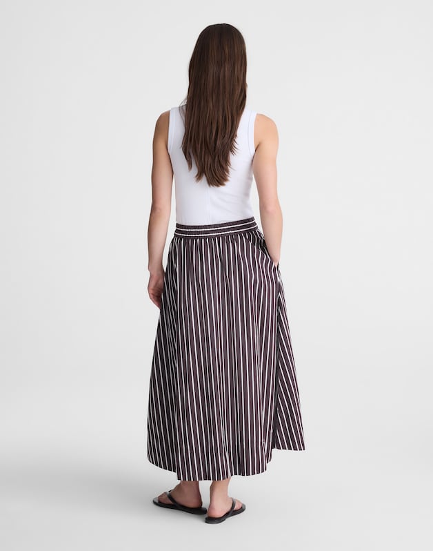 A-Line Midi Skirt in Striped Poplin CHOCOLATE PLUM