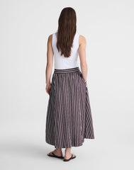 A-Line Midi Skirt in Striped Poplin CHOCOLATE PLUM