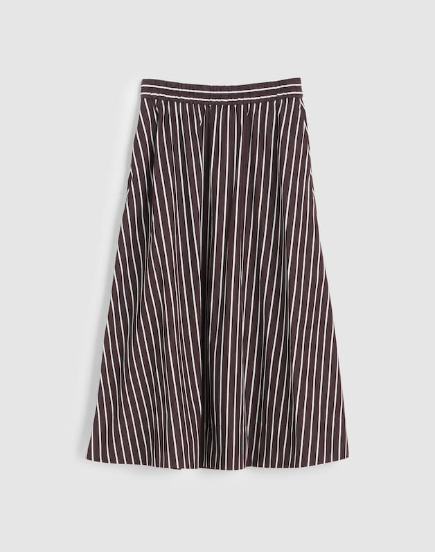 A-Line Midi Skirt in Striped Poplin CHOCOLATE PLUM