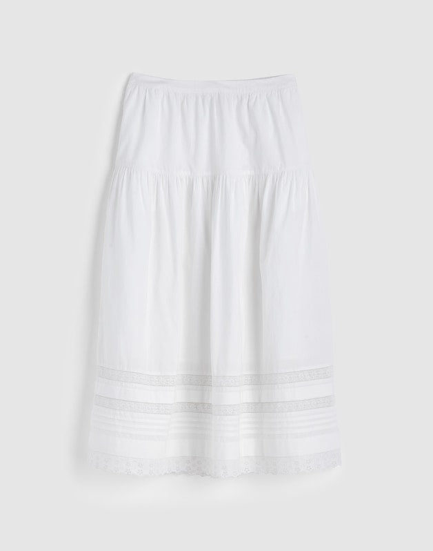 Pintucked Midi Skirt WHITE