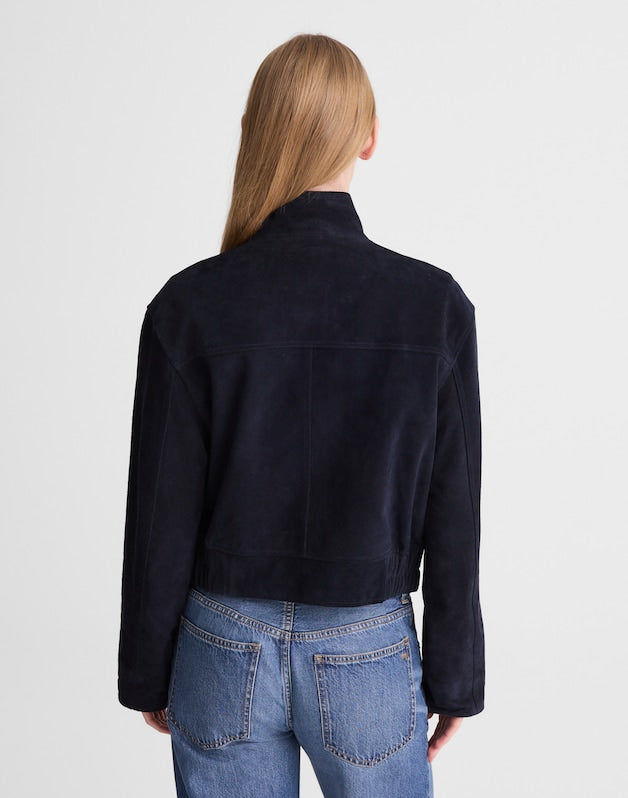 Funnel-Neck Utility Jacket in Suede CLASSIC NAVY