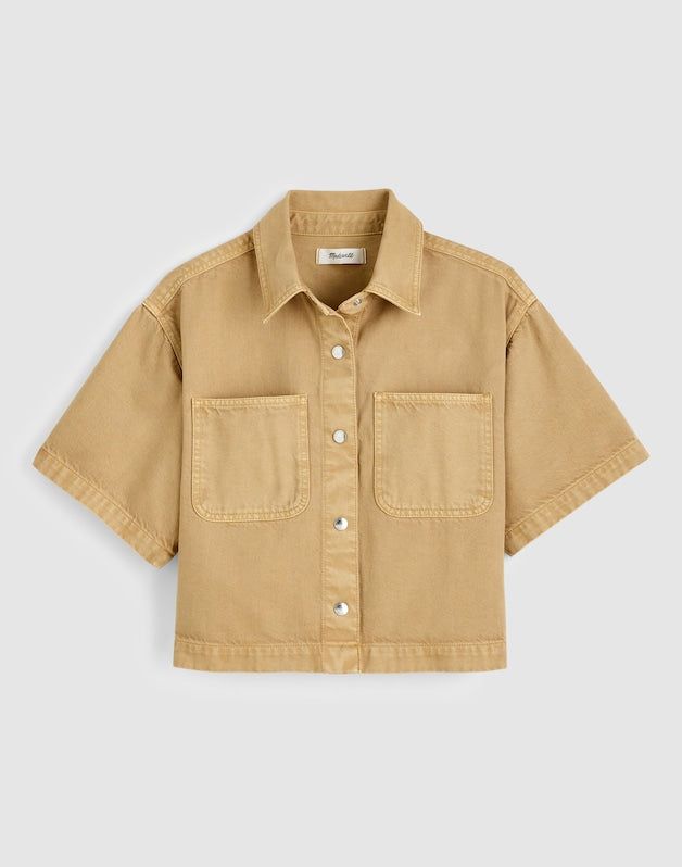 Boxy Crop Button-Up Shirt in Airy Denim FAWN