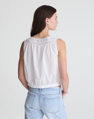 Lace-Insert Pintuck Sleeveless Top WHITE