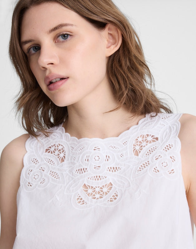 Embroidered Shell Top in Poplin WHITE