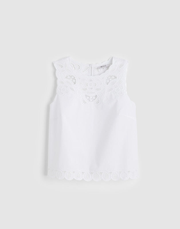 Embroidered Shell Top in Poplin WHITE