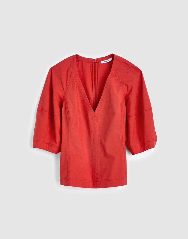 Sculptural V-Neck Top in Poplin WILD POPPY