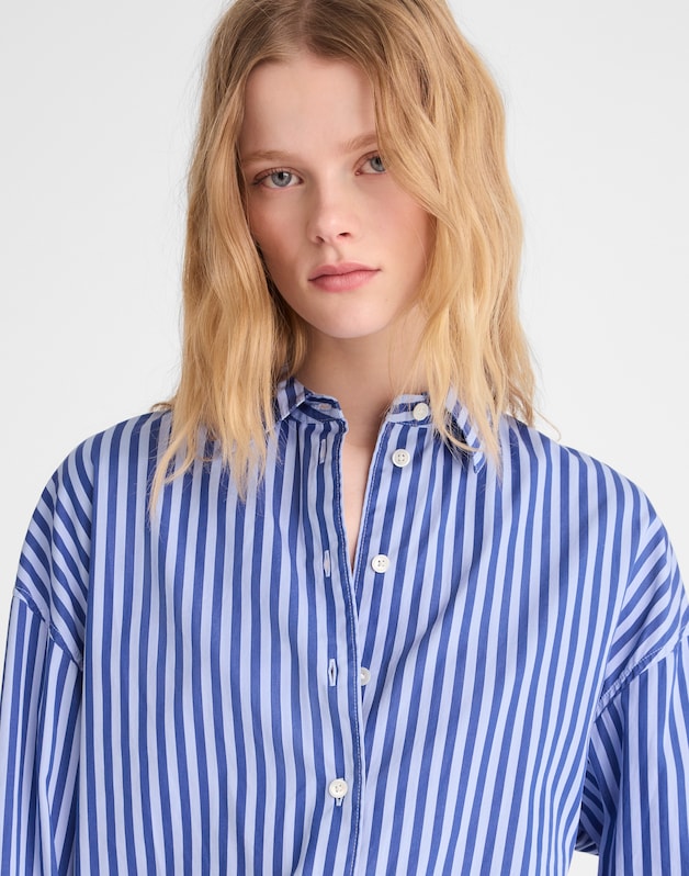 Drawstring Button-Up Shirt in Poplin FRENCH BLUE