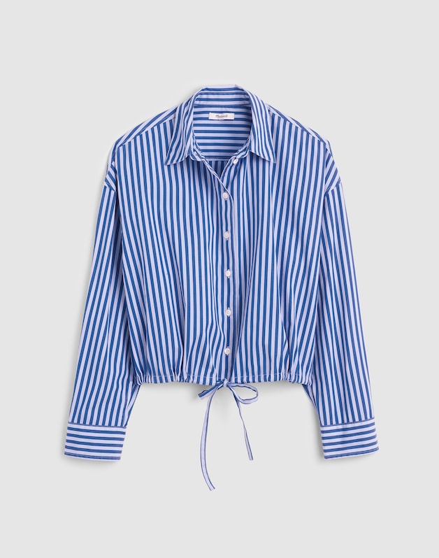 Drawstring Button-Up Shirt in Poplin FRENCH BLUE