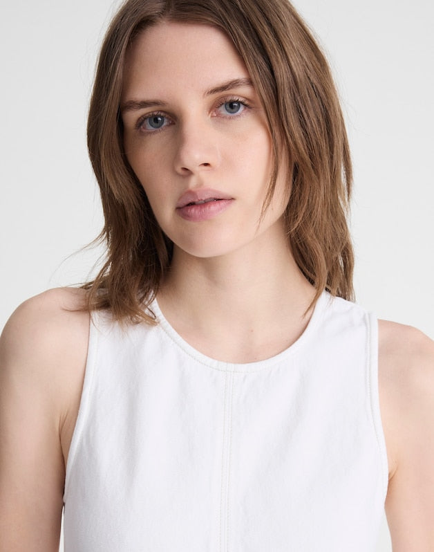 Denim Seamed Maxi Dress TILE WHITE