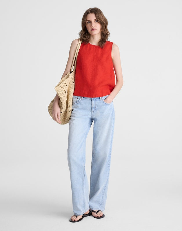 Shell Top in 100% Linen WILD POPPY