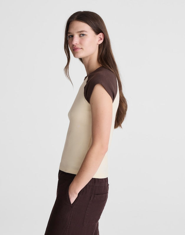 The '90s Crewneck Raglan Tee in Compact Cotton COLORBLOCK