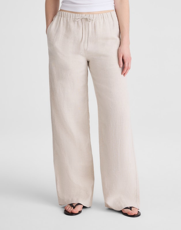 Short Pull-On Pants in 100% Linen OAT