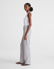 The Tall Zoe Relaxed Straight Pant in 100% Linen BLACK WHITE MINI STRIPE