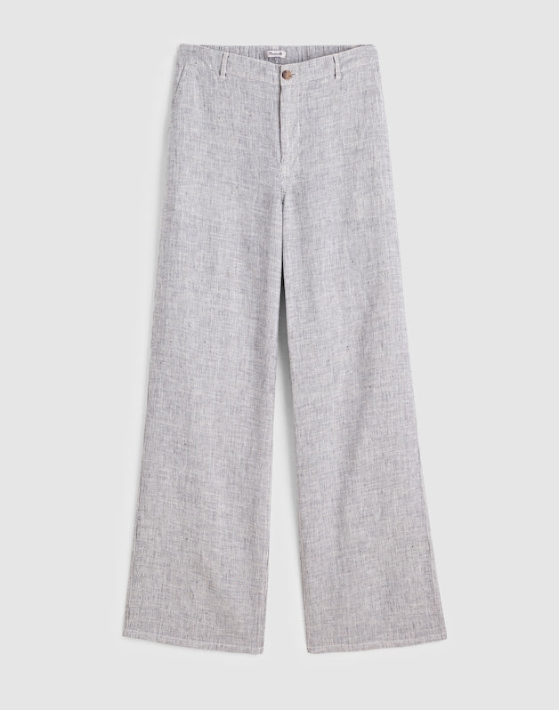 The Tall Zoe Relaxed Straight Pant in 100% Linen BLACK WHITE MINI STRIPE