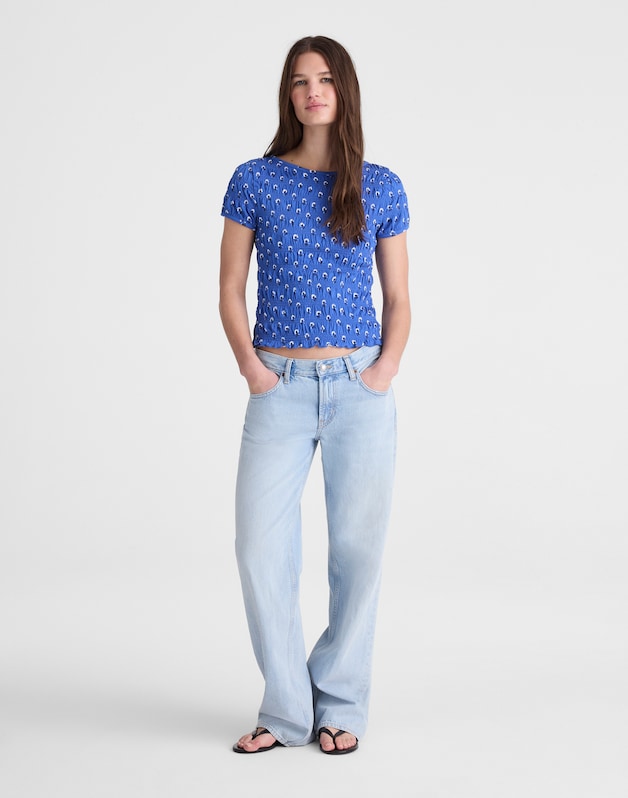 Smocked Short-Sleeve Top RETRO BLUE