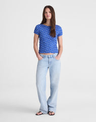 Smocked Short-Sleeve Top RETRO BLUE