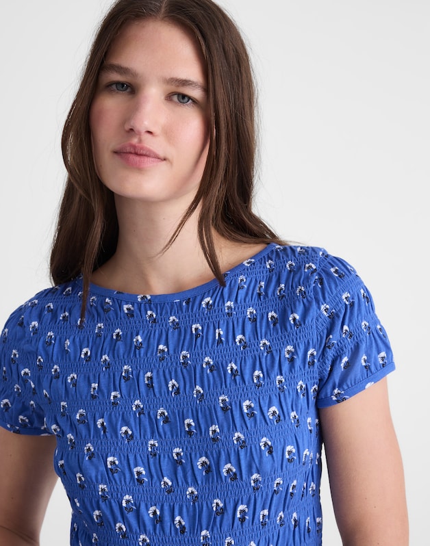 Smocked Short-Sleeve Top RETRO BLUE