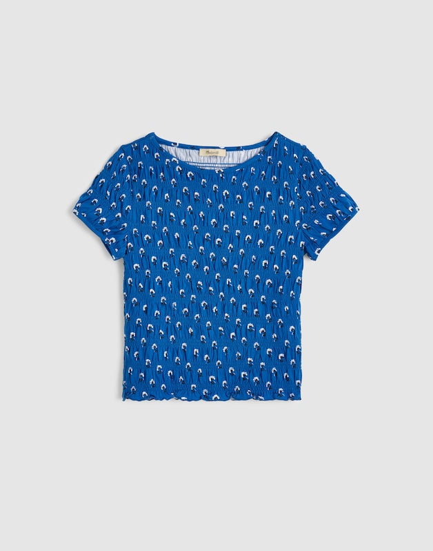 Smocked Short-Sleeve Top RETRO BLUE
