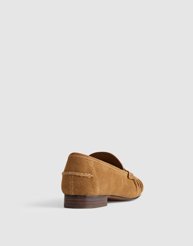 The Ashley Ruched Loafer in Suede AGED COGNAC