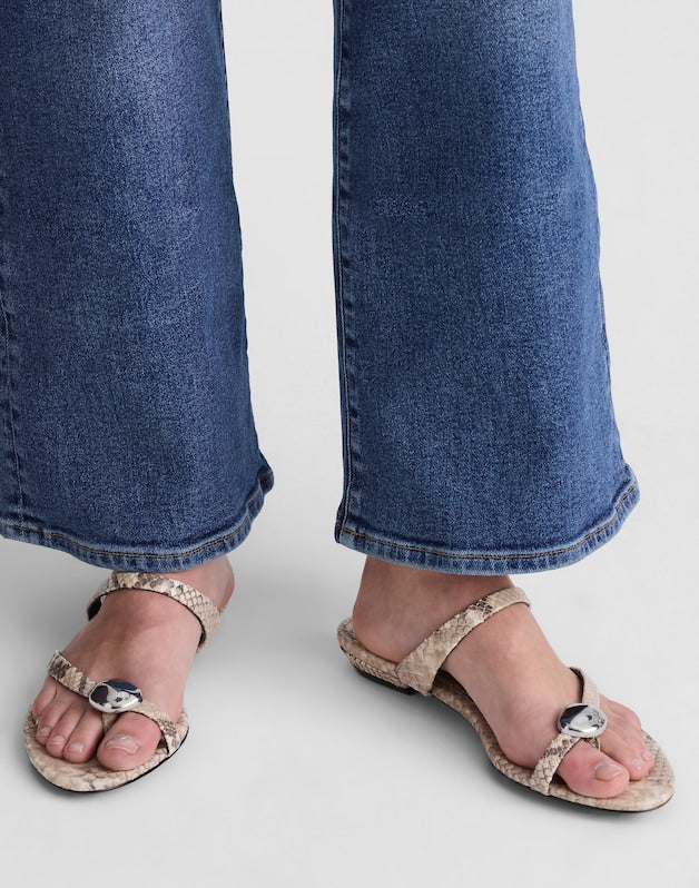 The Mila Sculpted Hardware Thong Slide Sandal in Stamped Leather VINTAGE KHAKI MULTI