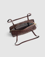 The Brioche Mini Shoulder Bag in Open Leather CHERRY WOOD