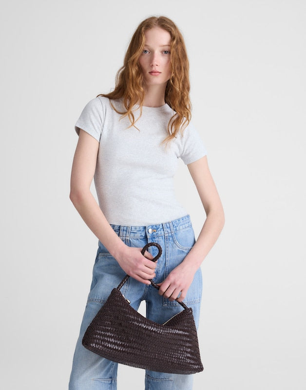 The Signature Woven Zip Top Shoulder Bag COFFEE BEAN