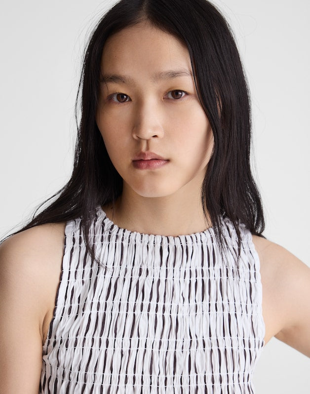 Boatneck Smocked Midi Dress WHITE