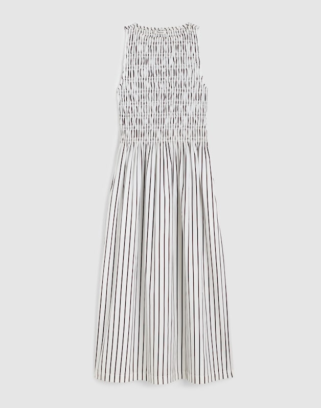 Boatneck Smocked Midi Dress WHITE