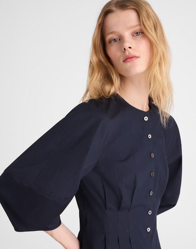 Sculptural-Sleeve Pleated Mini Dress CLASSIC NAVY