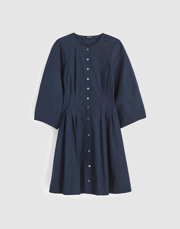 Sculptural-Sleeve Pleated Mini Dress CLASSIC NAVY
