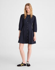 Sculptural-Sleeve Pleated Mini Dress CLASSIC NAVY
