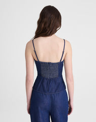 Denim Ruched Squareneck Tank NOSTALGIC BLUE