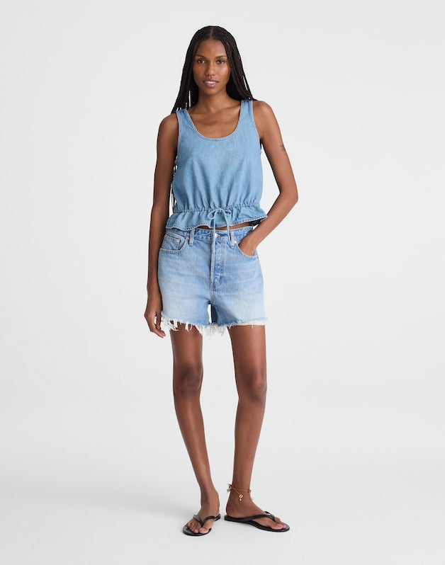 Airy Denim Scoopneck Peplum Top LIDO WASH