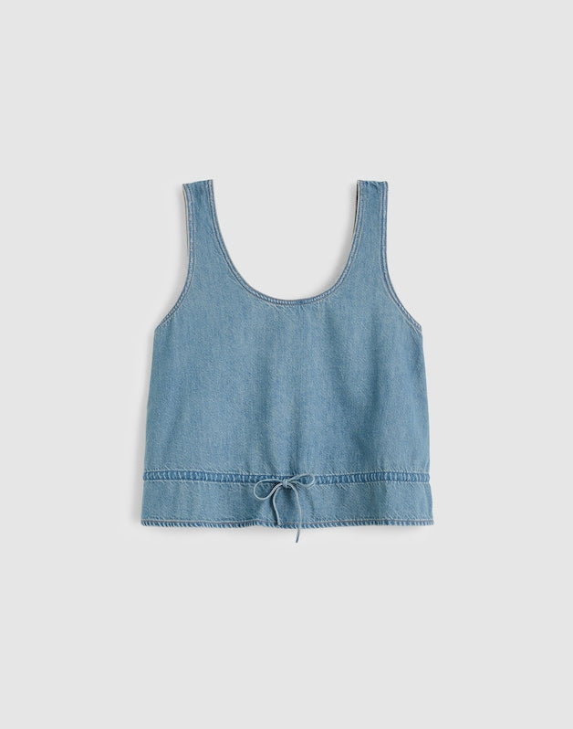Airy Denim Scoopneck Peplum Top LIDO WASH