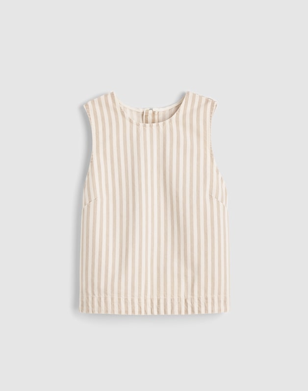 Denim Boxy Shell Top KHAKI SAND STRIPE