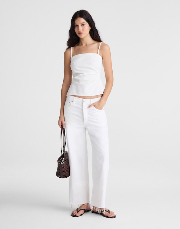 Airy Denim Ruched Squareneck Tank in Tile White TILE WHITE